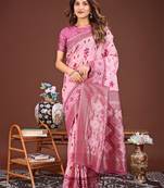 Pink banarasi silk saree with blouse