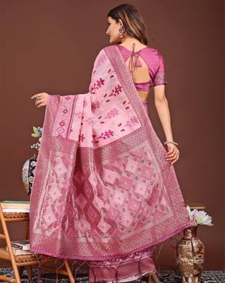 Pink banarasi silk saree with blouse 3