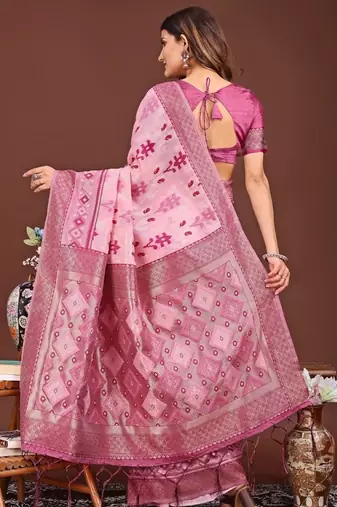 Pink banarasi silk saree with blouse