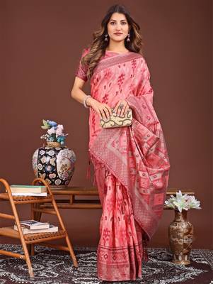 Red banarasi silk saree with blouse 1