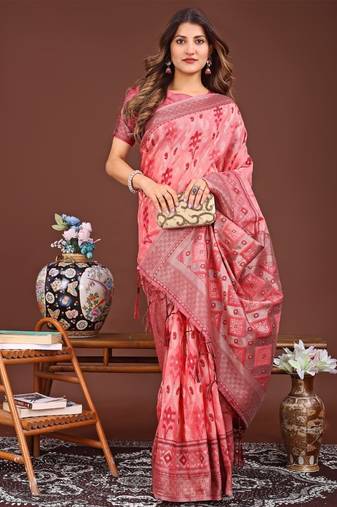 Red banarasi silk saree with blouse
