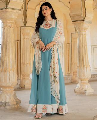 Blue georgette embroidered gown  1