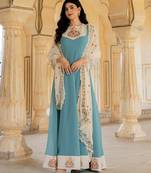 Blue georgette embroidered gown 