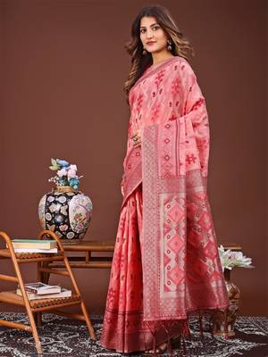 Red banarasi silk saree with blouse 2