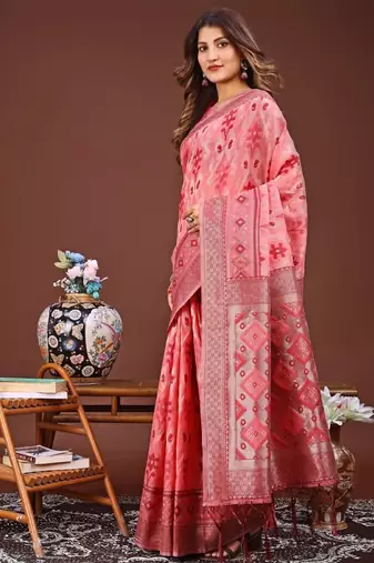 Red banarasi silk saree with blouse
