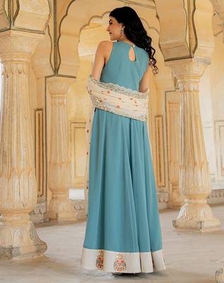 Blue georgette embroidered gown  2