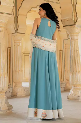 Blue georgette embroidered gown 
