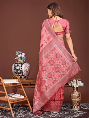 Red banarasi silk saree with blouse 3