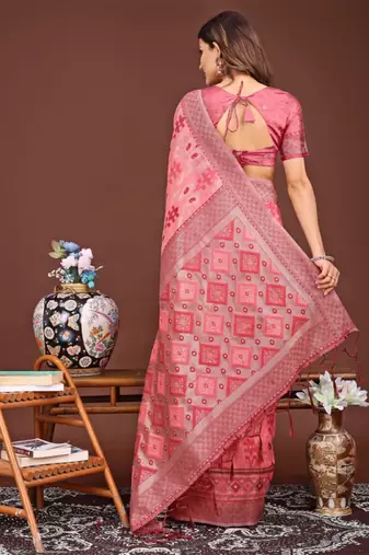 Red banarasi silk saree with blouse