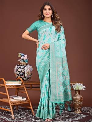 Sky blue banarasi silk saree with blouse 1