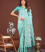 Sky blue banarasi silk saree with blouse