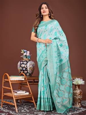 Sky blue banarasi silk saree with blouse 2