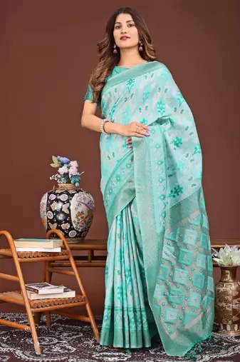 Sky blue banarasi silk saree with blouse