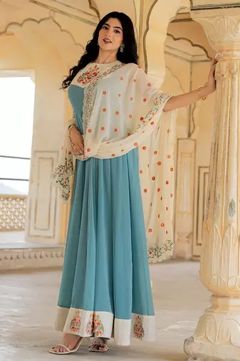 Blue georgette embroidered gown 