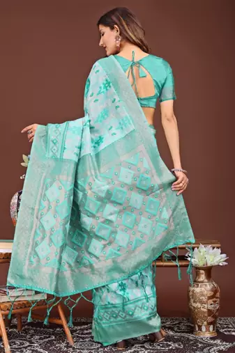 Sky blue banarasi silk saree with blouse