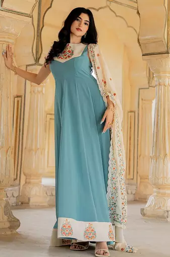 Blue georgette embroidered gown 