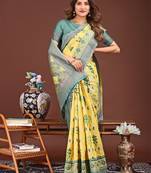 Yellow banarasi silk saree with blouse