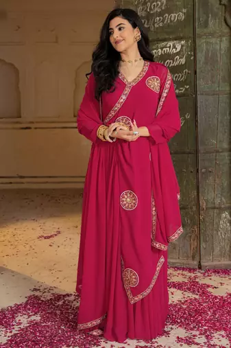 Pink georgette embroidered gown 