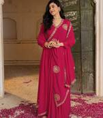 Pink georgette embroidered gown 