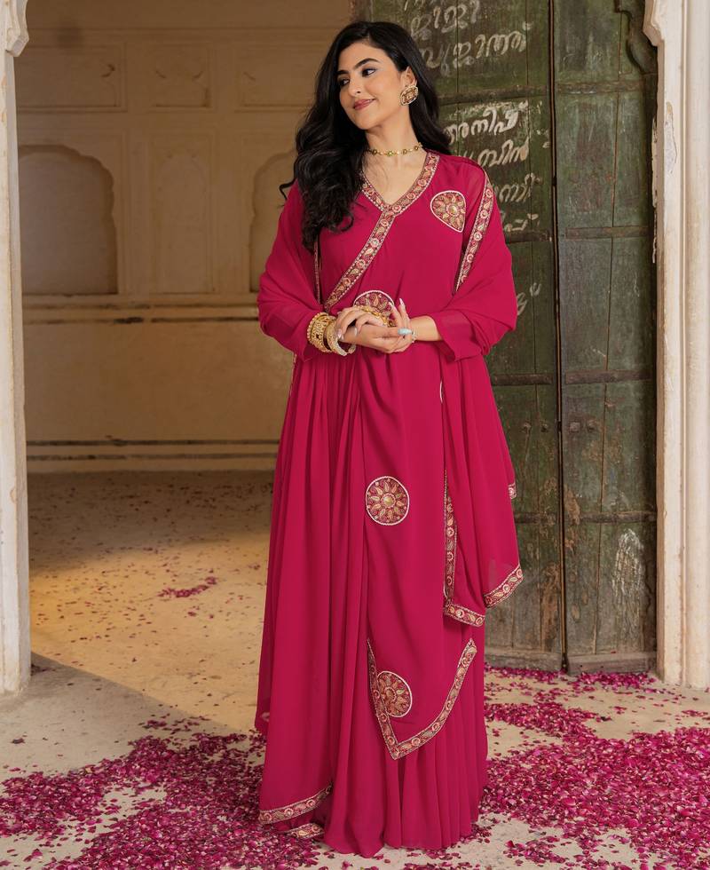 Pink georgette embroidered gown 