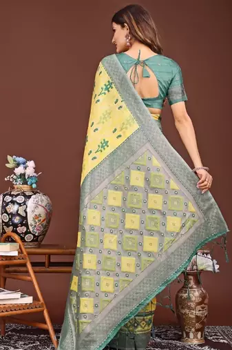 Yellow banarasi silk saree with blouse