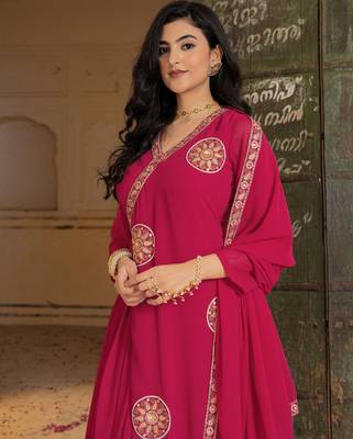 Pink georgette embroidered gown  3
