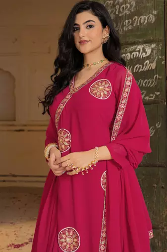 Pink georgette embroidered gown 
