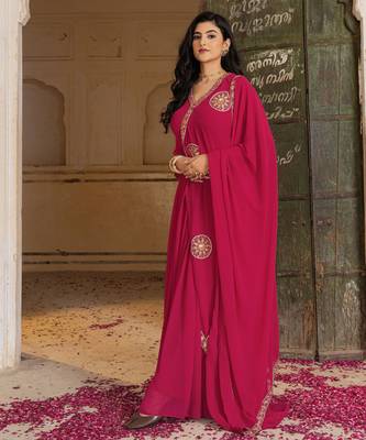 Pink georgette embroidered gown  4