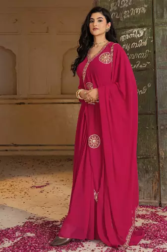 Pink georgette embroidered gown 