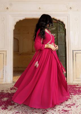 Pink georgette embroidered gown  5