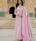Pink georgette embroidered gown 