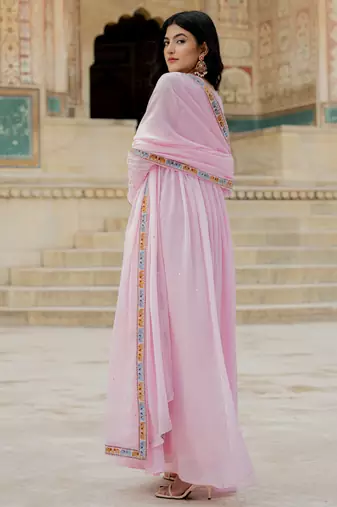 Pink georgette embroidered gown 