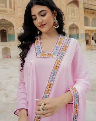 Pink georgette embroidered gown  3
