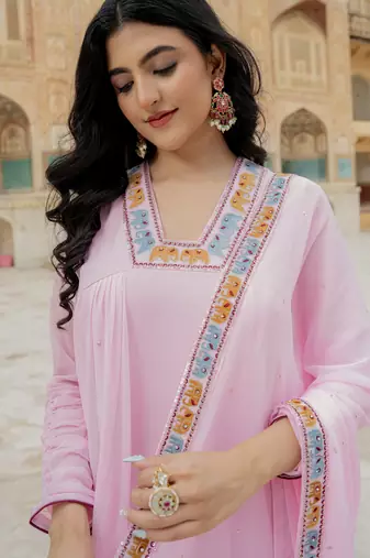 Pink georgette embroidered gown 