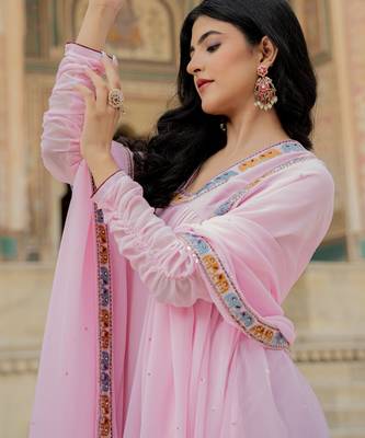 Pink georgette embroidered gown  5