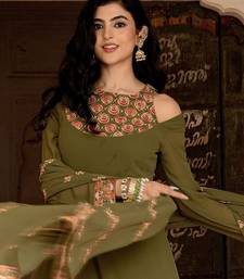 Olive georgette embroidered gown 
