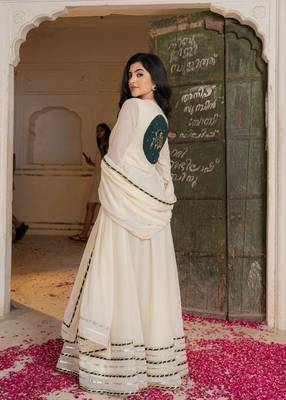 Off white georgette embroidered gown  2
