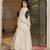 Off white georgette embroidered gown 