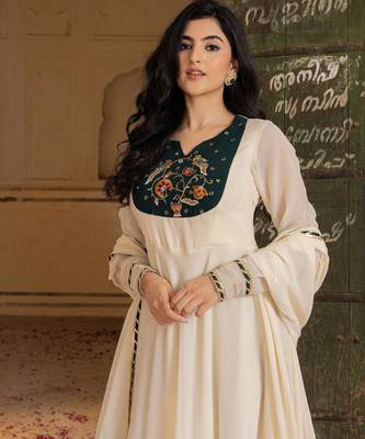 Off white georgette embroidered gown  3