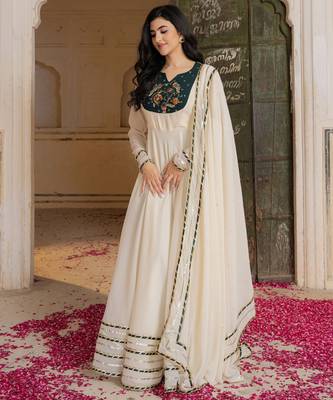 Off white georgette embroidered gown  4