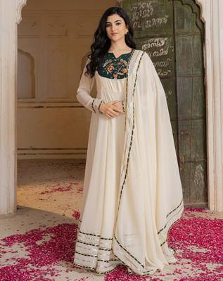 Off white georgette embroidered gown  5