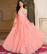 Peach georgette embroidered gown 
