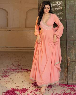 Peach georgette embroidered gown  4