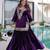 Purple velvet kurta pant set with batwa