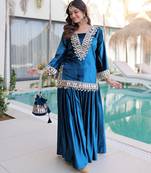 Rama velvet kurta pant set with batwa