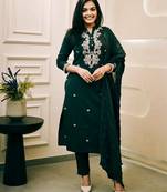 Green ethnic cotton silk kurta set with dupatta