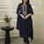 Navy blue ethnic cotton silk kurta set with dupatta