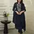 Navy blue ethnic cotton silk kurta set with dupatta