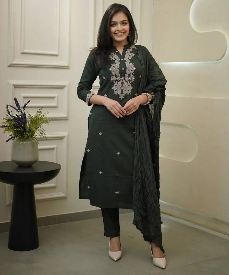 Mahendi ethnic cotton silk kurta set with dupatta