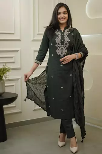 Mahendi cotton silk kurta set with dupatta